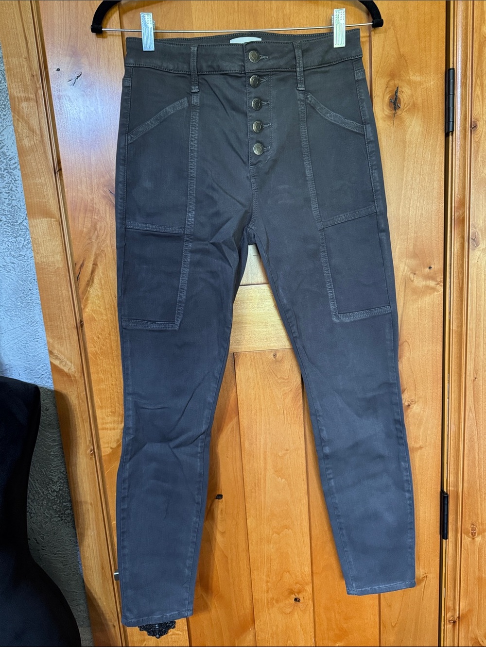 Pistola High-Rise Button-Front Utility Pants in Charcoal